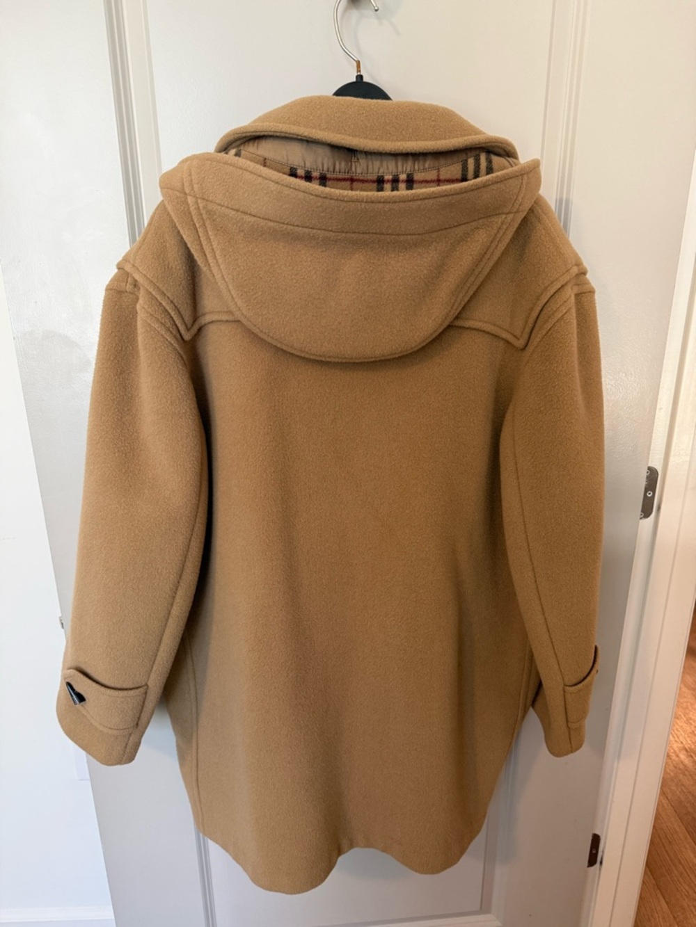 Burberry Camel Wool Pea Coat with Signature Check Lining - Picture 4 of 14